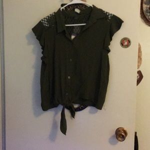 NB Dark Olive Green Tie Shirt